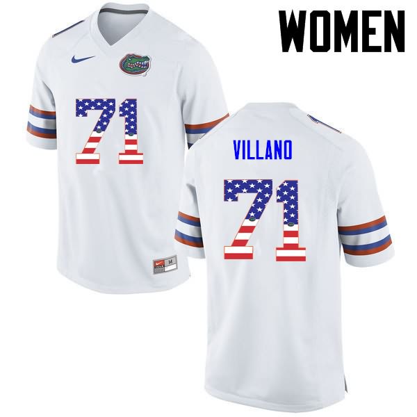 NCAA Florida Gators Nick Villano Women's #71 USA Flag Fashion Nike White Stitched Authentic College Football Jersey OVS6264ZE